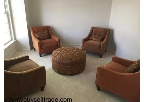 Crate & barrel velvet chairs and ottoman set